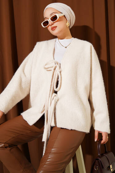 Önü Bağlamalı Kaşe Kimono Taş - Dış Giyim&Mont