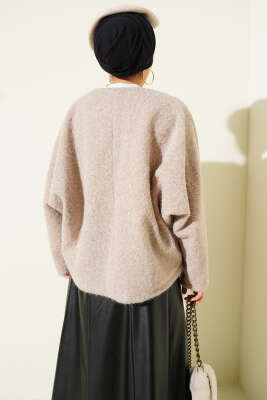 Önü Bağlamalı Keçe Kısa Ceket Bej - Ceket