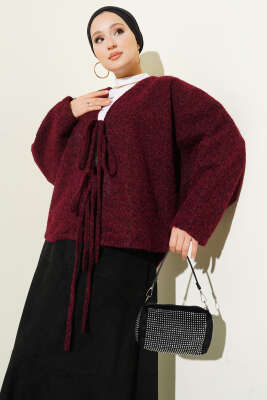 Önü Bağlamalı Keçe Kısa Ceket Bordo - VAV TEKSTİL