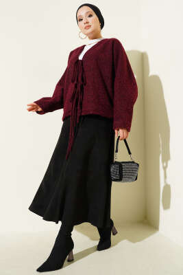 Önü Bağlamalı Keçe Kısa Ceket Bordo - Ceket