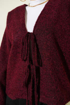 Önü Bağlamalı Keçe Kısa Ceket Bordo - Ceket