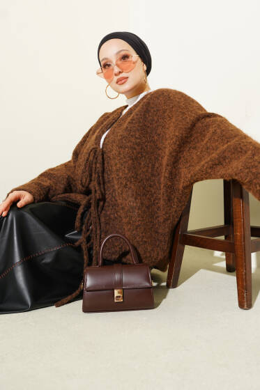 Önü Bağlamalı Keçe Kısa Ceket Kahve - Ceket