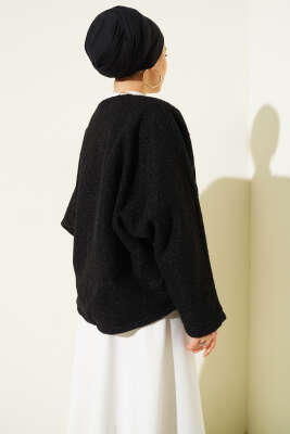 Önü Bağlamalı Keçe Kısa Ceket Siyah - Ceket