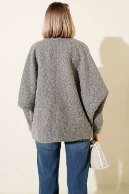 Önü Bağlamalı Keçe Oversize Kimono Gri - Kadın Giyim Modelleri