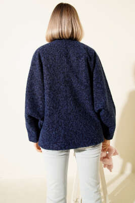 Önü Bağlamalı Keçe Oversize Kimono Lacivert - Kadın Giyim Modelleri