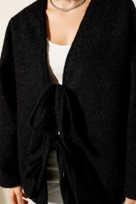 Önü Bağlamalı Keçe Oversize Kimono Siyah - Kadın Giyim Modelleri