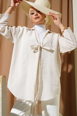 Önü Bağlamalı Keten Kimono Bej - 300-500 TL Ürünler