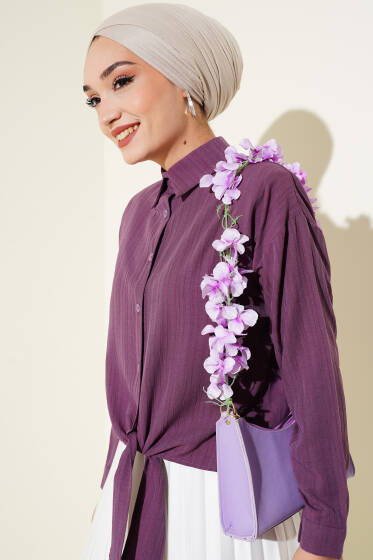 Önü Bağlamalı Kısa Gömlek Menekşe - Gömlek