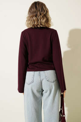 Önü Bağlamalı Kısa Hırka Bordo - Hırka