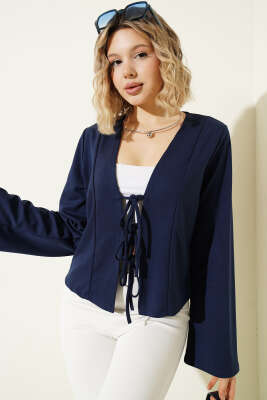 Önü Bağlamalı Kısa Hırka Lacivert - Hırka