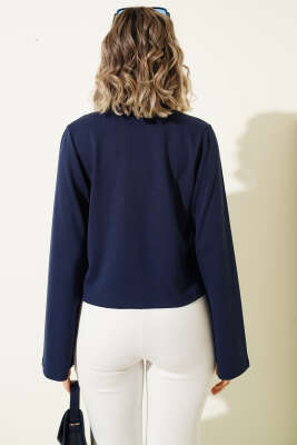 Önü Bağlamalı Kısa Hırka Lacivert - Hırka