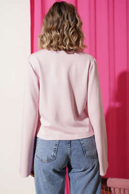 Önü Bağlamalı Kısa Hırka Pudra - Hırka