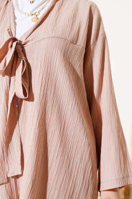 Önü Bağlamalı Krinkıl Kimono Bej - 300-500 TL Ürünler