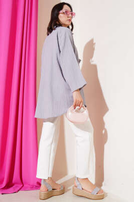 Önü Bağlamalı Krinkıl Kimono Gri - Dış Giyim&Mont