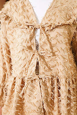 Önü Bağlamalı Püsküllü Kimono Bej - Dış Giyim&Mont