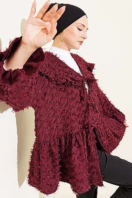 Önü Bağlamalı Püsküllü Kimono Bordo - TABLO FASHİON