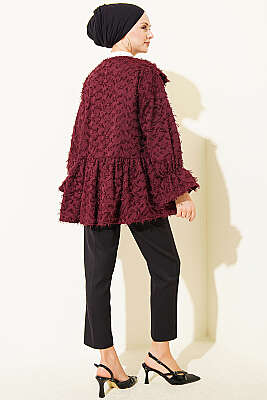 Önü Bağlamalı Püsküllü Kimono Bordo - Dış Giyim&Mont