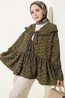 Önü Bağlamalı Püsküllü Kimono Haki - TABLO FASHİON