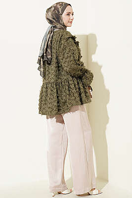 Önü Bağlamalı Püsküllü Kimono Haki - Dış Giyim&Mont