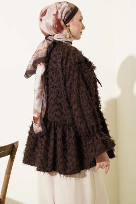 Önü Bağlamalı Püsküllü Kimono Kahve - Yeni Tesettür Giyim