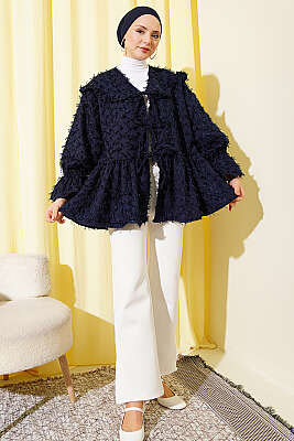 Önü Bağlamalı Püsküllü Kimono Lacivert - 500-700 TL Ürünler