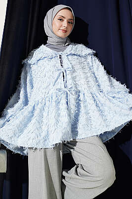 Önü Bağlamalı Püsküllü Kimono Mavi - TABLO FASHİON