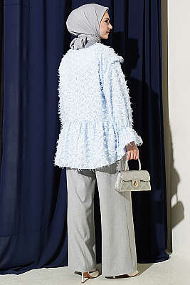 Önü Bağlamalı Püsküllü Kimono Mavi - Dış Giyim&Mont