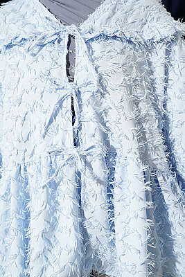 Önü Bağlamalı Püsküllü Kimono Mavi - Dış Giyim&Mont