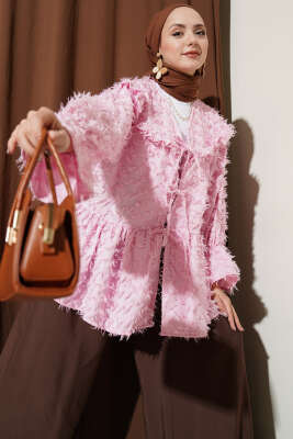 Önü Bağlamalı Püsküllü Kimono Pembe 
