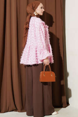 Önü Bağlamalı Püsküllü Kimono Pembe - Yeni Tesettür Giyim