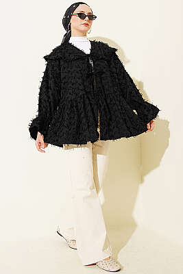 Önü Bağlamalı Püsküllü Kimono Siyah - Dış Giyim&Mont