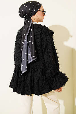 Önü Bağlamalı Püsküllü Kimono Siyah - Dış Giyim&Mont