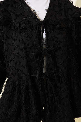 Önü Bağlamalı Püsküllü Kimono Siyah - Dış Giyim&Mont