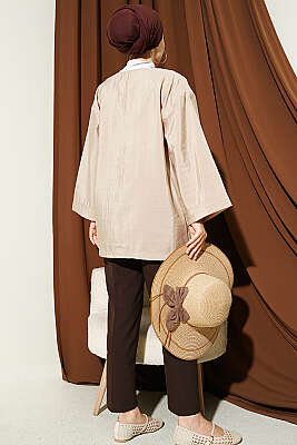 Önü Bağlamalı Salaş Paraşüt Kimono Bej - Dış Giyim&Mont