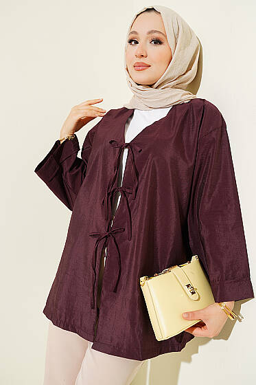Önü Bağlamalı Salaş Paraşüt Kimono Mürdüm - Dış Giyim&Mont