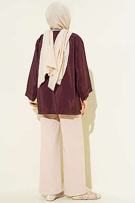 Önü Bağlamalı Salaş Paraşüt Kimono Mürdüm - Dış Giyim&Mont
