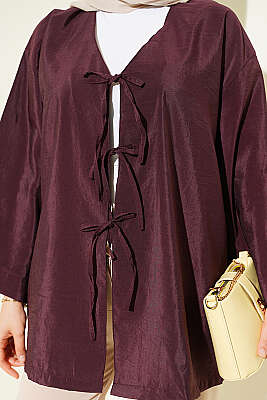 Önü Bağlamalı Salaş Paraşüt Kimono Mürdüm - Dış Giyim&Mont