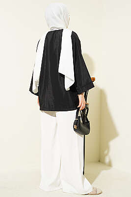 Önü Bağlamalı Salaş Paraşüt Kimono Siyah - Dış Giyim&Mont