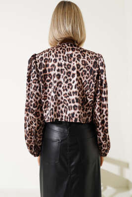 Önü Bağlamalı Saten Bluz Leopar - Kadın Giyim Modelleri