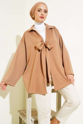 Önü Bağlamalı Scuba Kimono Camel - Yılın Fırsatı