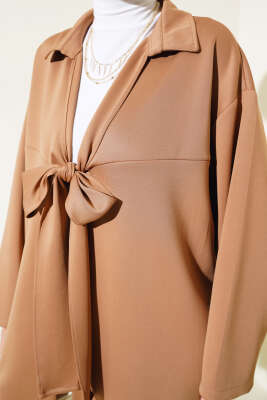 Önü Bağlamalı Scuba Kimono Camel - Yılın Fırsatı