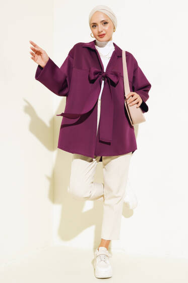 Önü Bağlamalı Scuba Kimono Mor - Dış Giyim&Mont