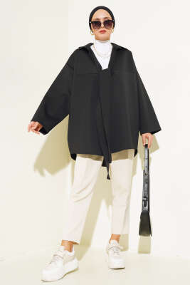 Önü Bağlamalı Scuba Kimono Siyah - Yılın Fırsatı