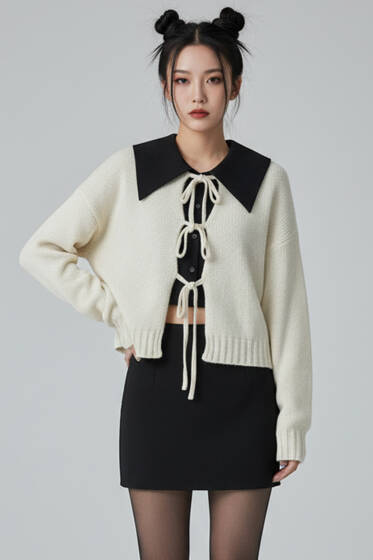 Önü Bağlamalı Triko Hırka Ekru - Kadın Giyim Modelleri