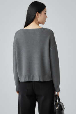 Önü Bağlamalı Triko Hırka Gri - Bayan Hırka