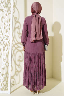 Önü Bağlamalı Tül Elbise Magenta - Tesettür Elbise