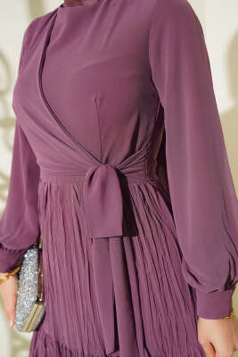 Önü Bağlamalı Tül Elbise Magenta - Tesettür Elbise