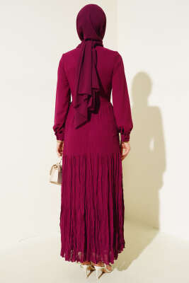 Önü Bağlamalı Tül Elbise Mürdüm - Tesettür Elbise