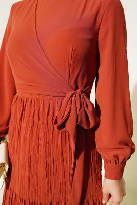 Önü Bağlamalı Tül Elbise Taba - Tesettür Elbise