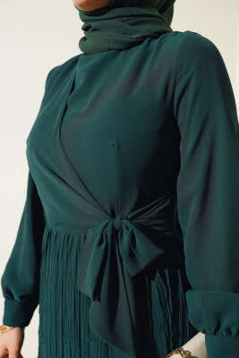Önü Bağlamalı Tül Elbise Zümrüt - Tesettür Elbise